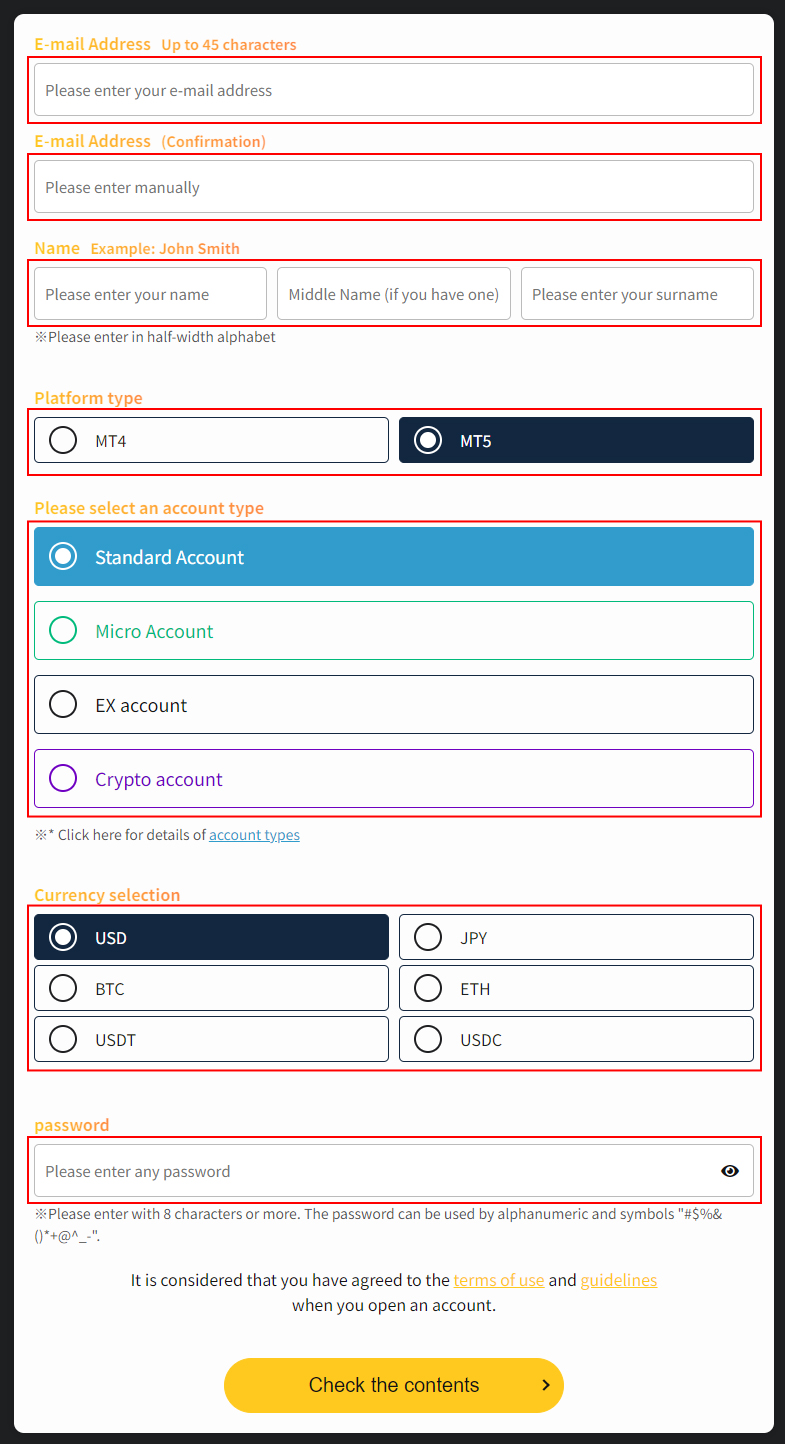 Account Opening Input Form