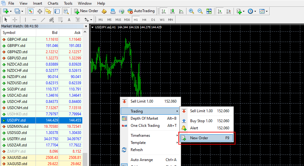 Placing an Order from the Trading Chart: