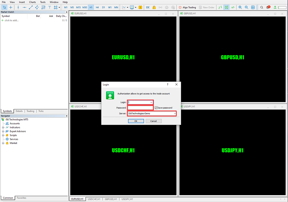 MT5 Login Screen