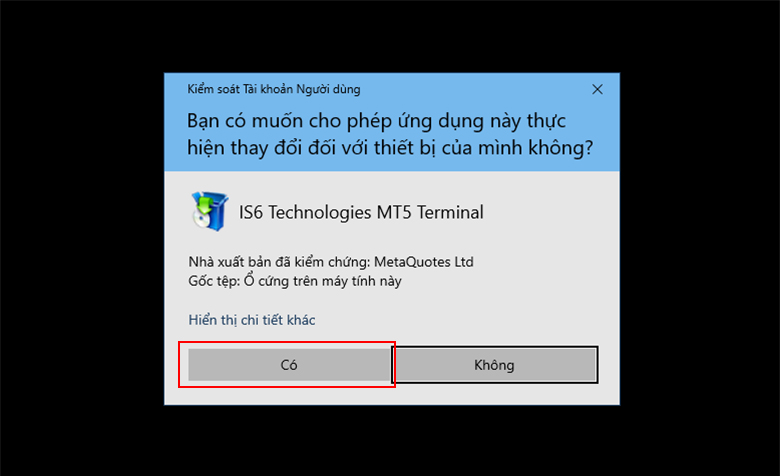 Cảnh báo xác nhận cài đặt MT5 1