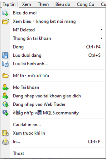 Các mục trong menu File