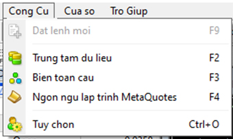 Các mục trong menu Công cụ