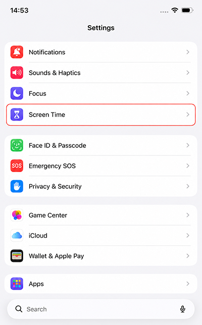 Select Screen Time from Settings