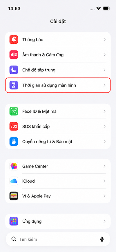 Chọn Thời gian sử dụng từ Cài đặt