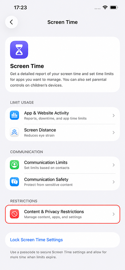 Select Content & Privacy Restrictions