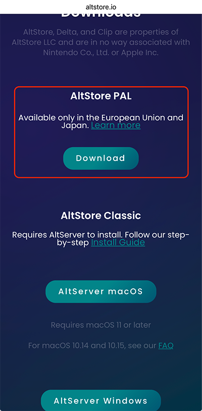 「AltStore PAL」をインストール