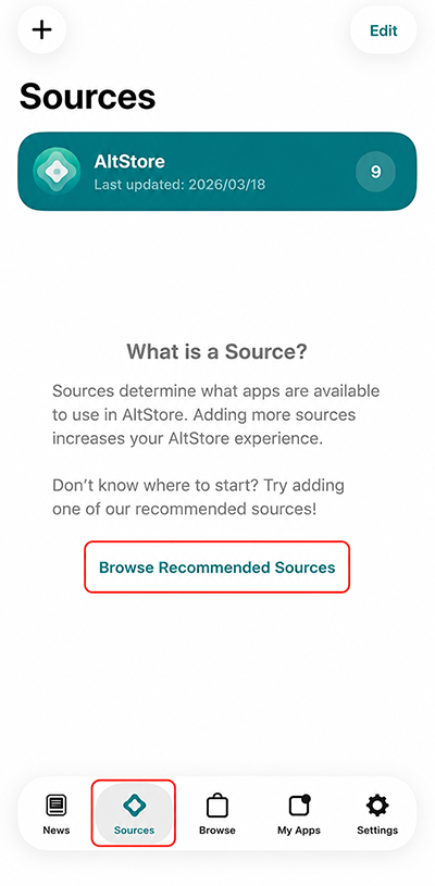 Show recommended sources in the Sources tab