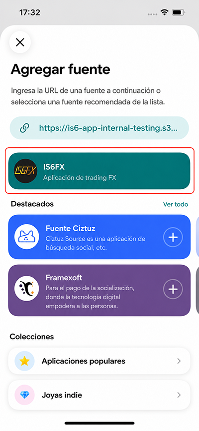 Pegar la URL de la fuente para mostrar IS6FX