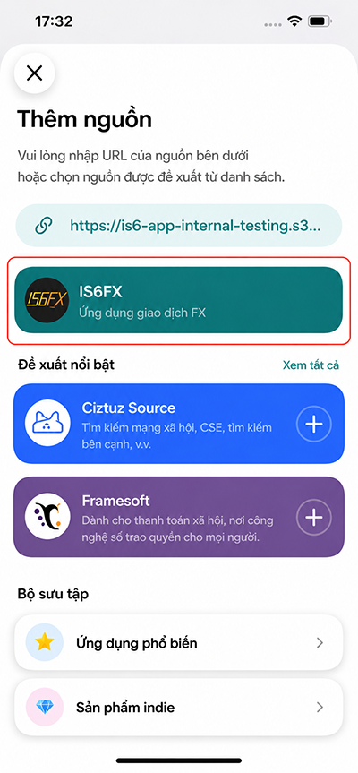 Dán URL nguồn để hiển thị IS6FX