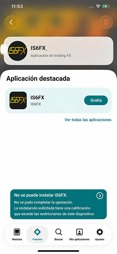 Ejemplo de pantalla de error por restricción de edad