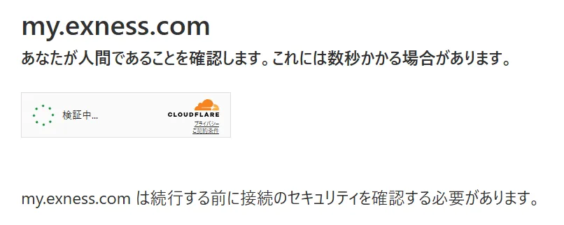 exnessのセキュリティチェック画面