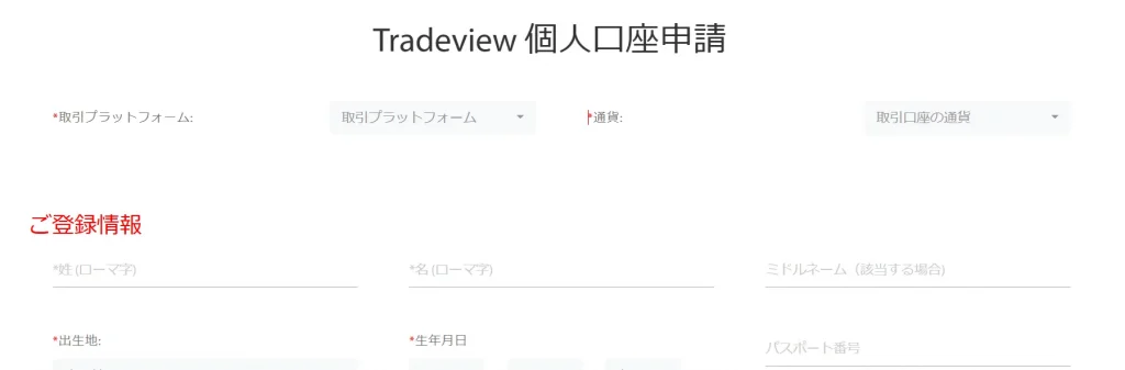 Tradeviewの口座開設手順｜個人口座申請画面