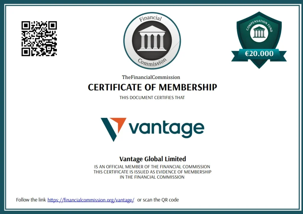 Vantage Trading ファイナンシャルコミッション 証明書