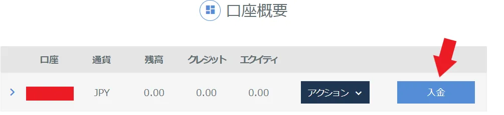GeneTrade口座の入金ボタン