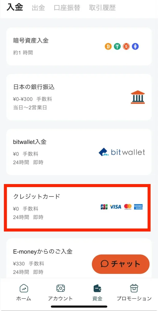 Vantage Trading クレジットカードから入金