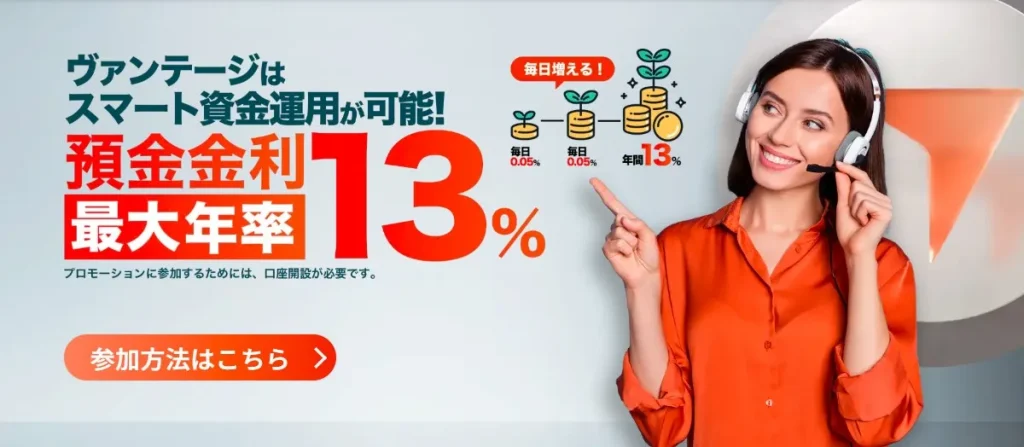 VantageTradingでは最大年率13%キャンペーンが開催されている