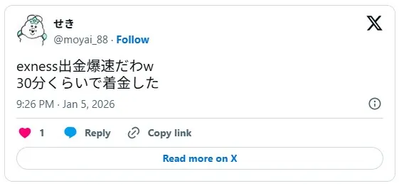 Exnessの出金の速さに驚くFXトレーダーの口コミ