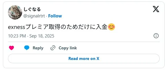 Exnessのプレミアプログラムに参加するために入金をするFXトレーダーの口コミ