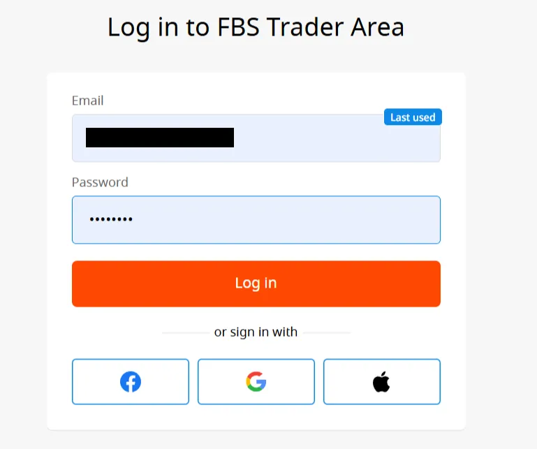 FBSログインの際の入力画面