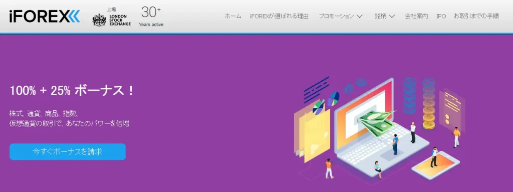 iFOREX(アイフォレックス)公式サイトの100%+25%入金ボーナスキャンペーンページ