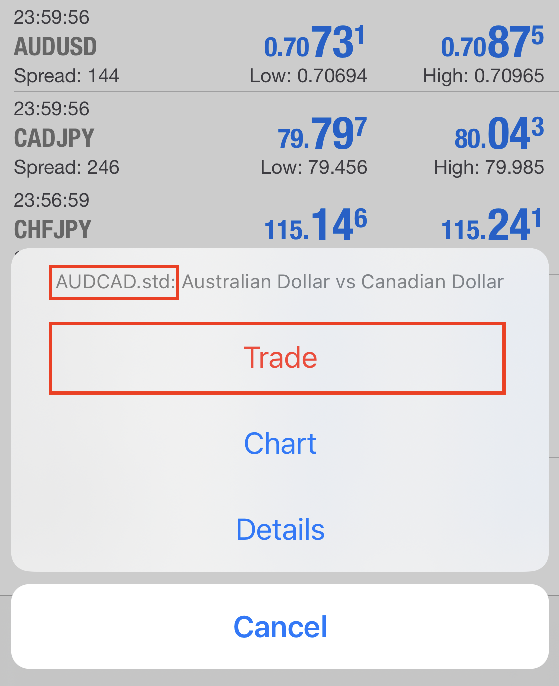  Currency pair displayed in quote 